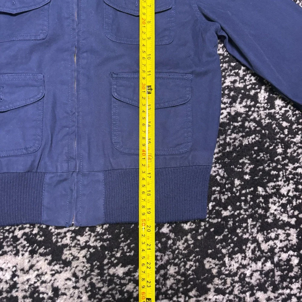 Dear AB Navy Blue Utility Bomber Jacket Womens Medium Y2K Cropped Military Zip